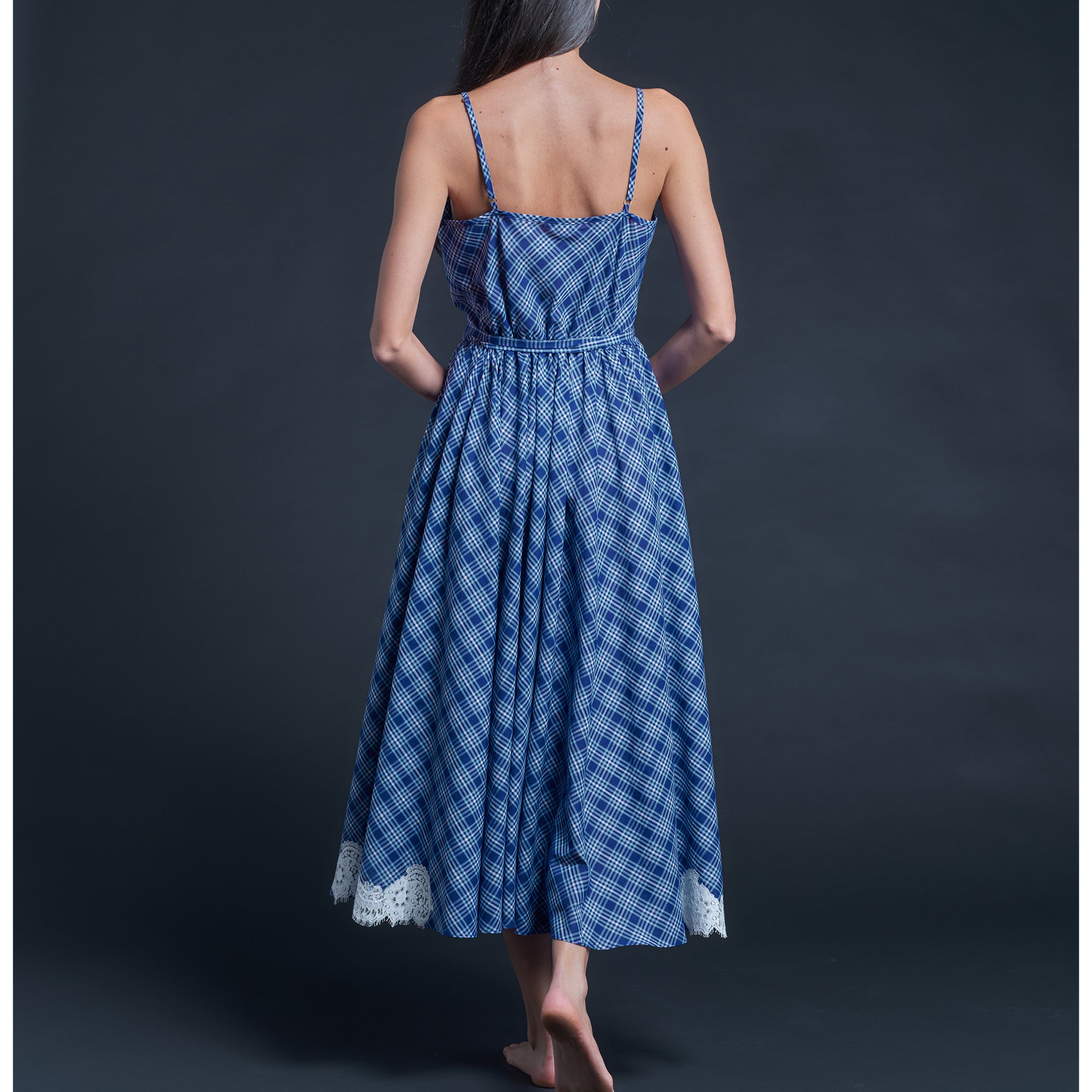Lilia Slip Dress in Blue Plaid Italian Cotton