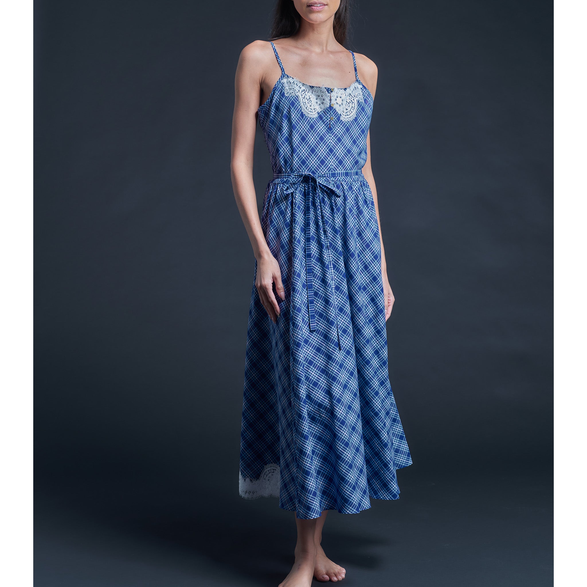 Lilia Slip Dress in Blue Plaid Italian Cotton