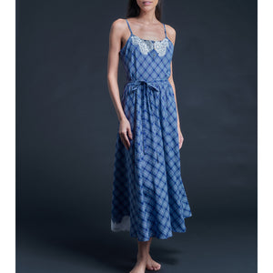 Lilia Slip Dress in Blue Plaid Italian Cotton
