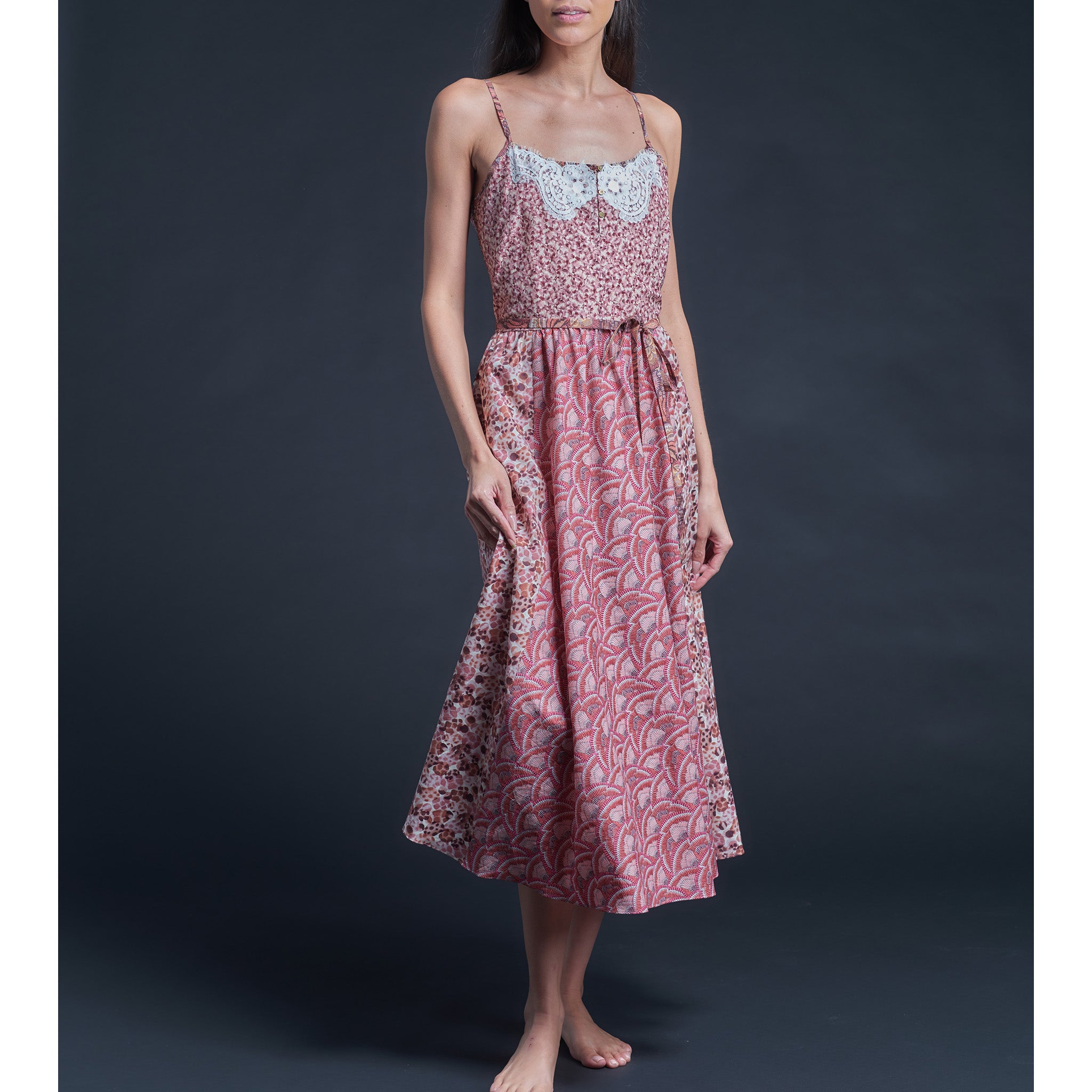 Lilia Slip Dress in Pink Icarus Wings Printblock Liberty Print Cotton Tana Lawn
