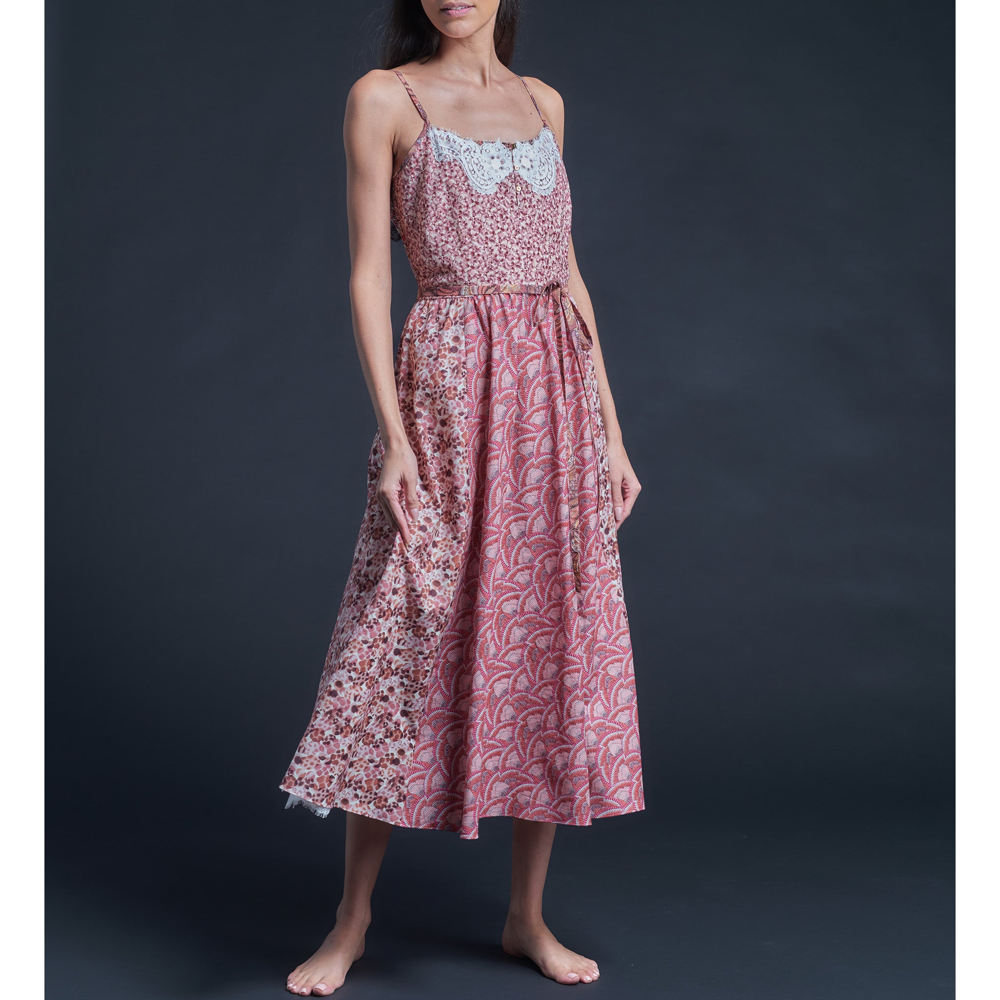 Lilia Slip Dress in Pink Icarus Wings Printblock Liberty Print Cotton Tana Lawn