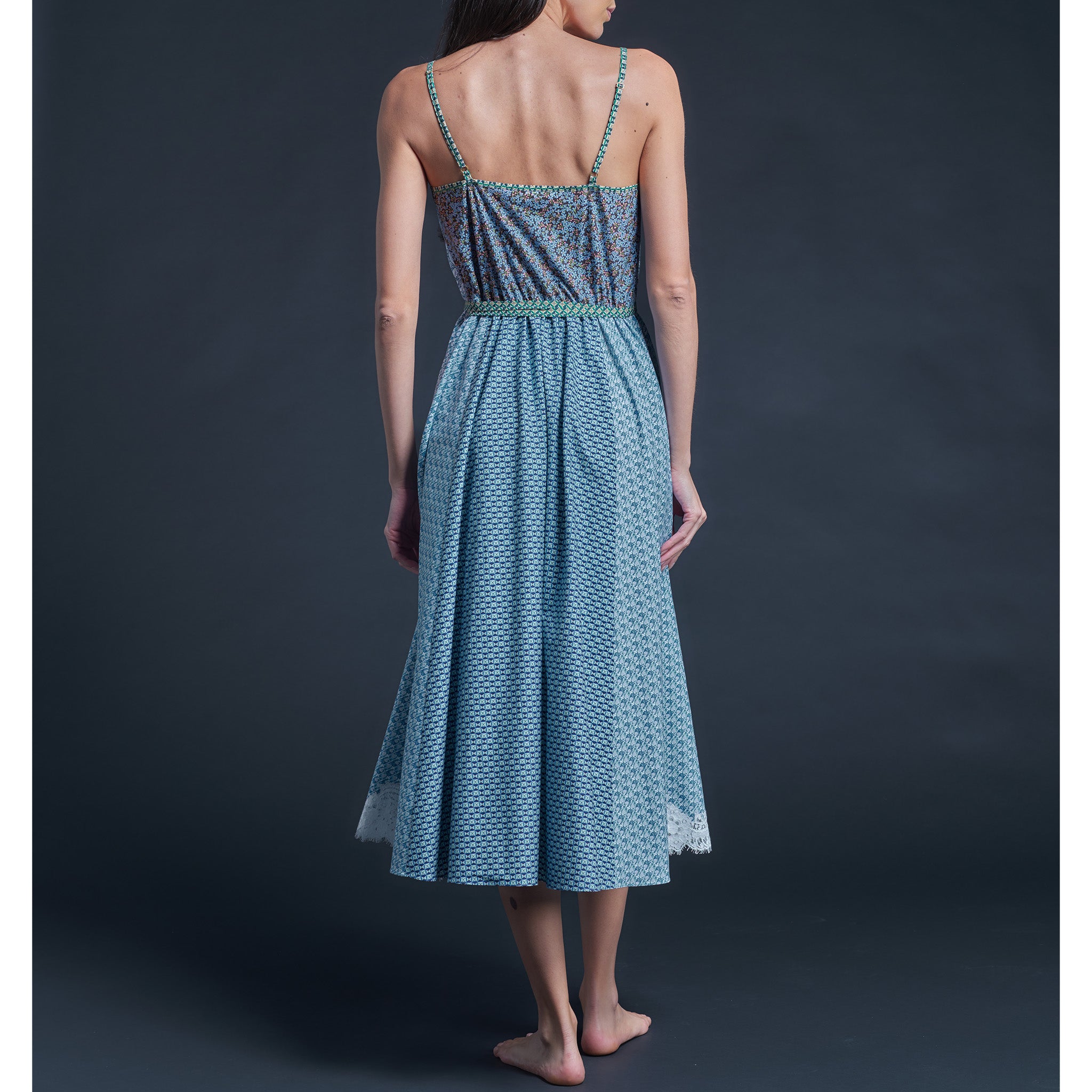 Lilia Slip Dress in Printblock Blue Finesse Hall Liberty Print Cotton Poplin