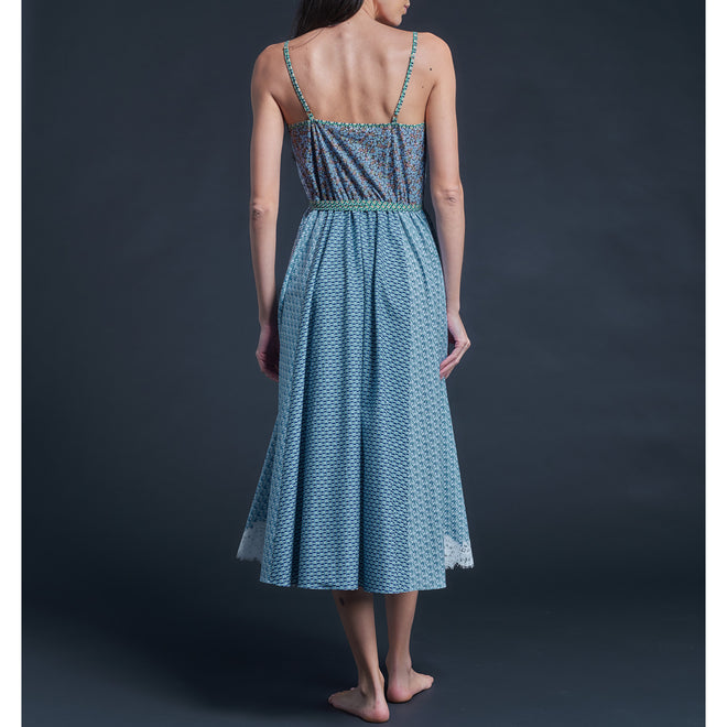 Lilia Slip Dress in Printblock Blue Finesse Hall Liberty Print Cotton Poplin