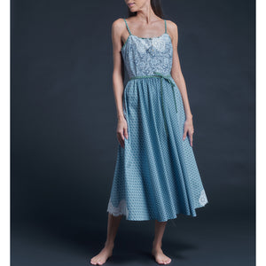 Lilia Slip Dress in Printblock Blue Finesse Hall Liberty Print Cotton Poplin