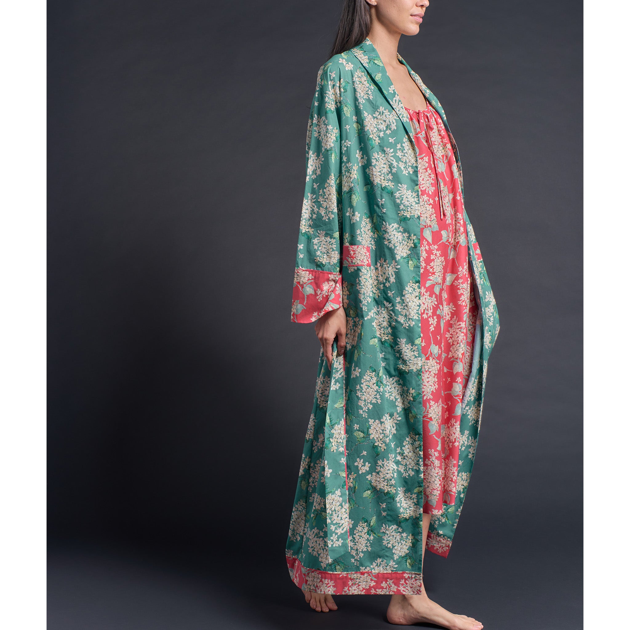 Long Claudette Robe in Archive Lilac Liberty Print Cotton Tana Lawn