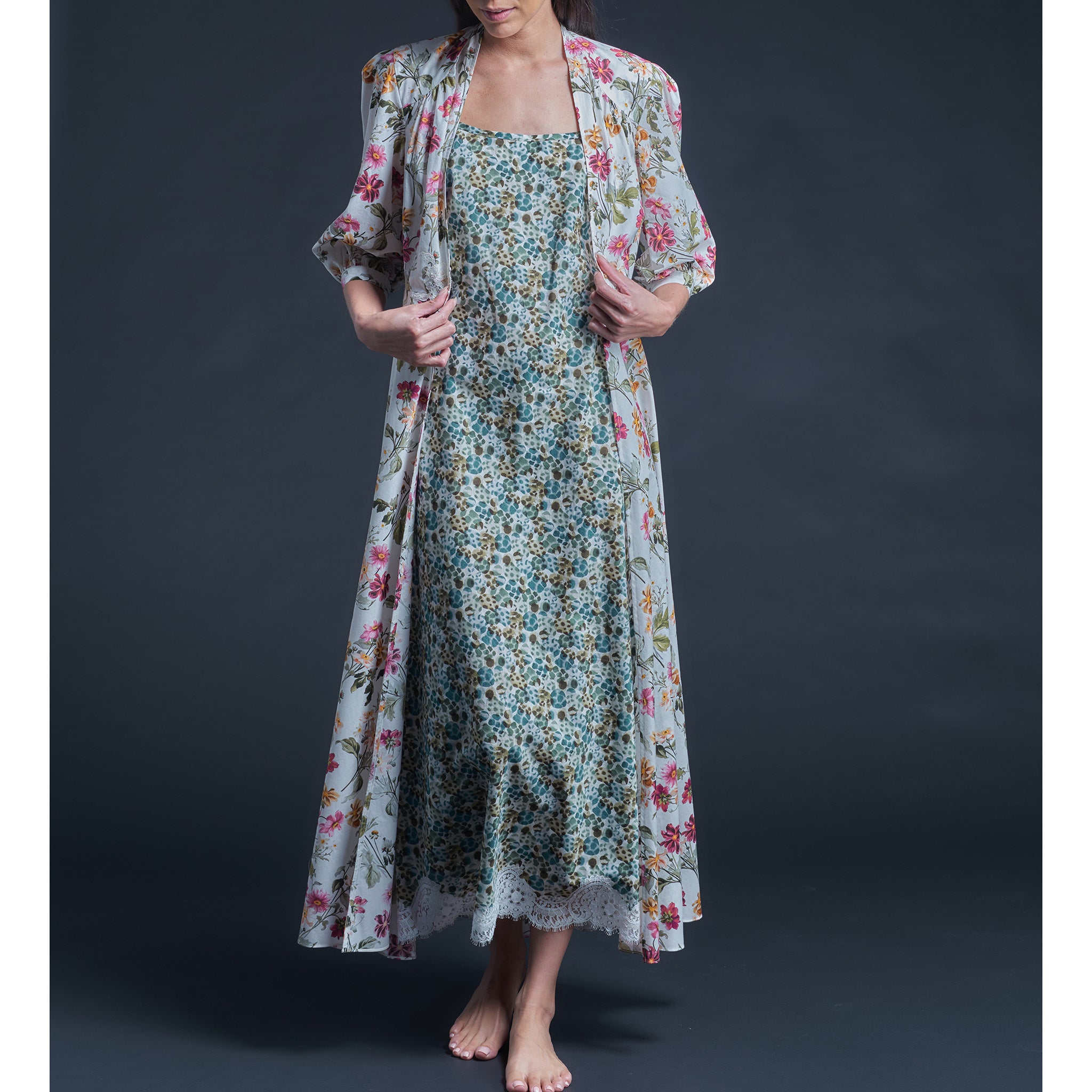 Juno Slip Dress in Liberty Cotton Tana Lawn with lace - Blue Wilderness