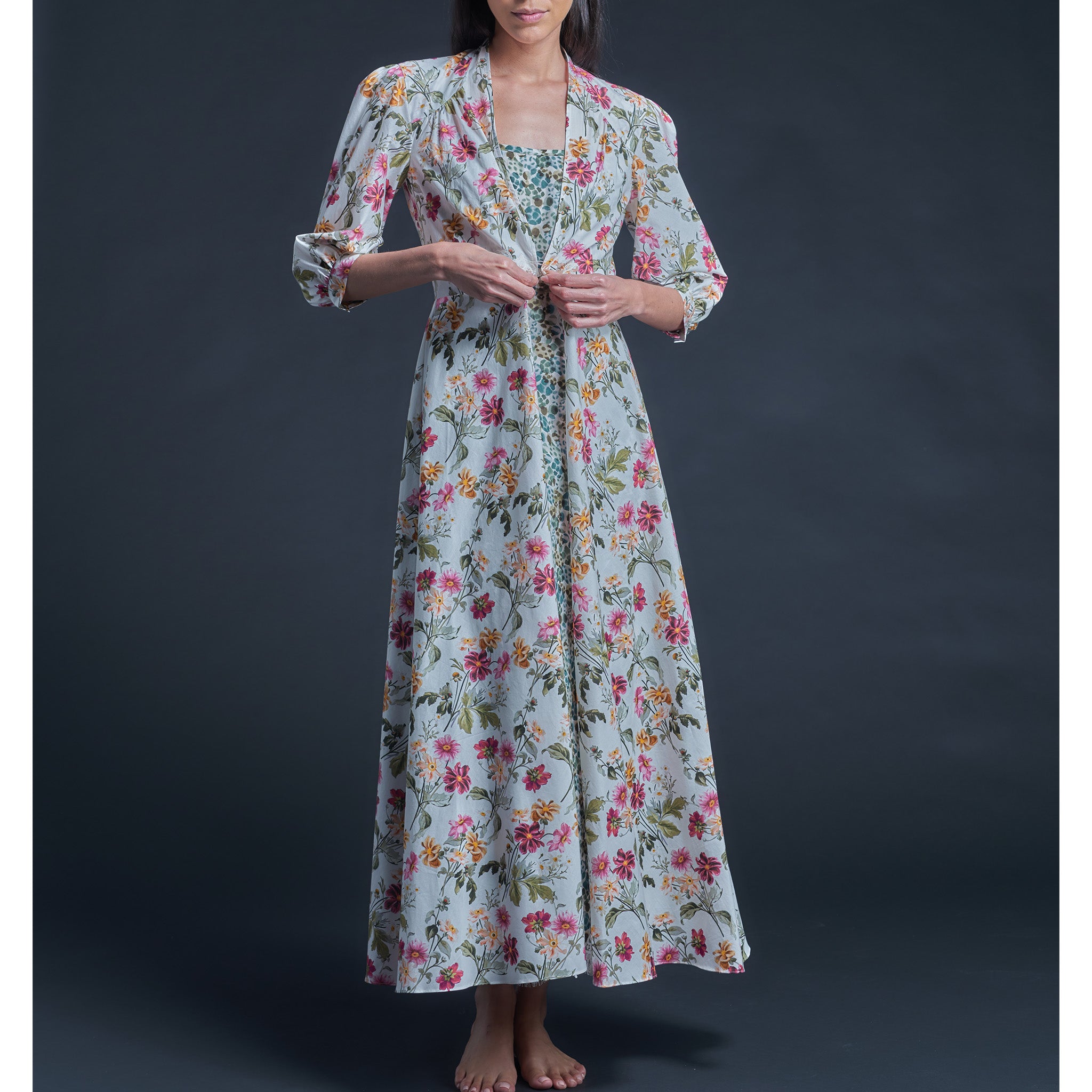 Maia Long Robe in Liberty Print Cotton Lawn - Barbara Covington