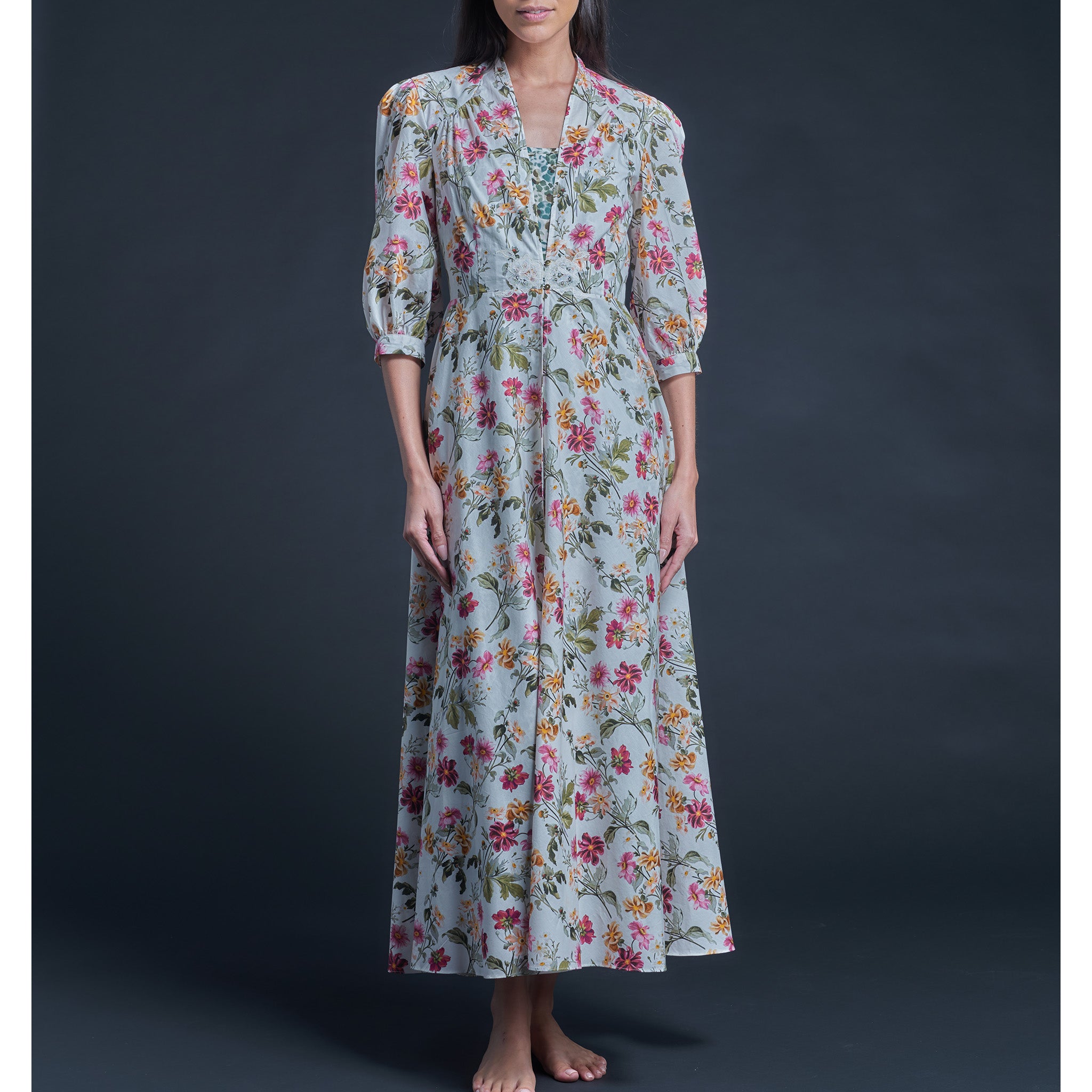 Maia Long Robe in Liberty Print Cotton Lawn - Barbara Covington