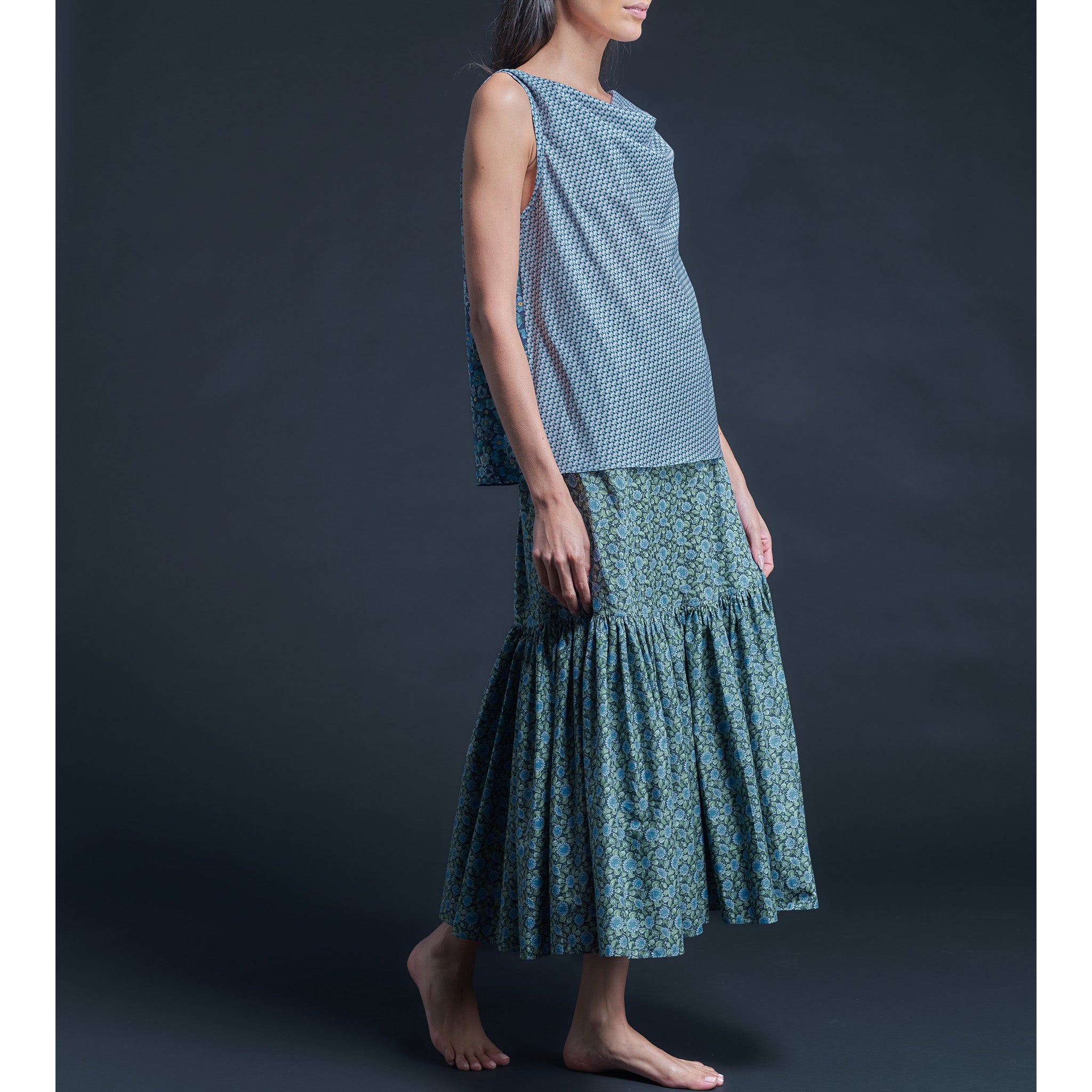 Mariana Sleeveless Liberty Print Cotton Tana Lawn Boatneck Shell - Blue Cosmos