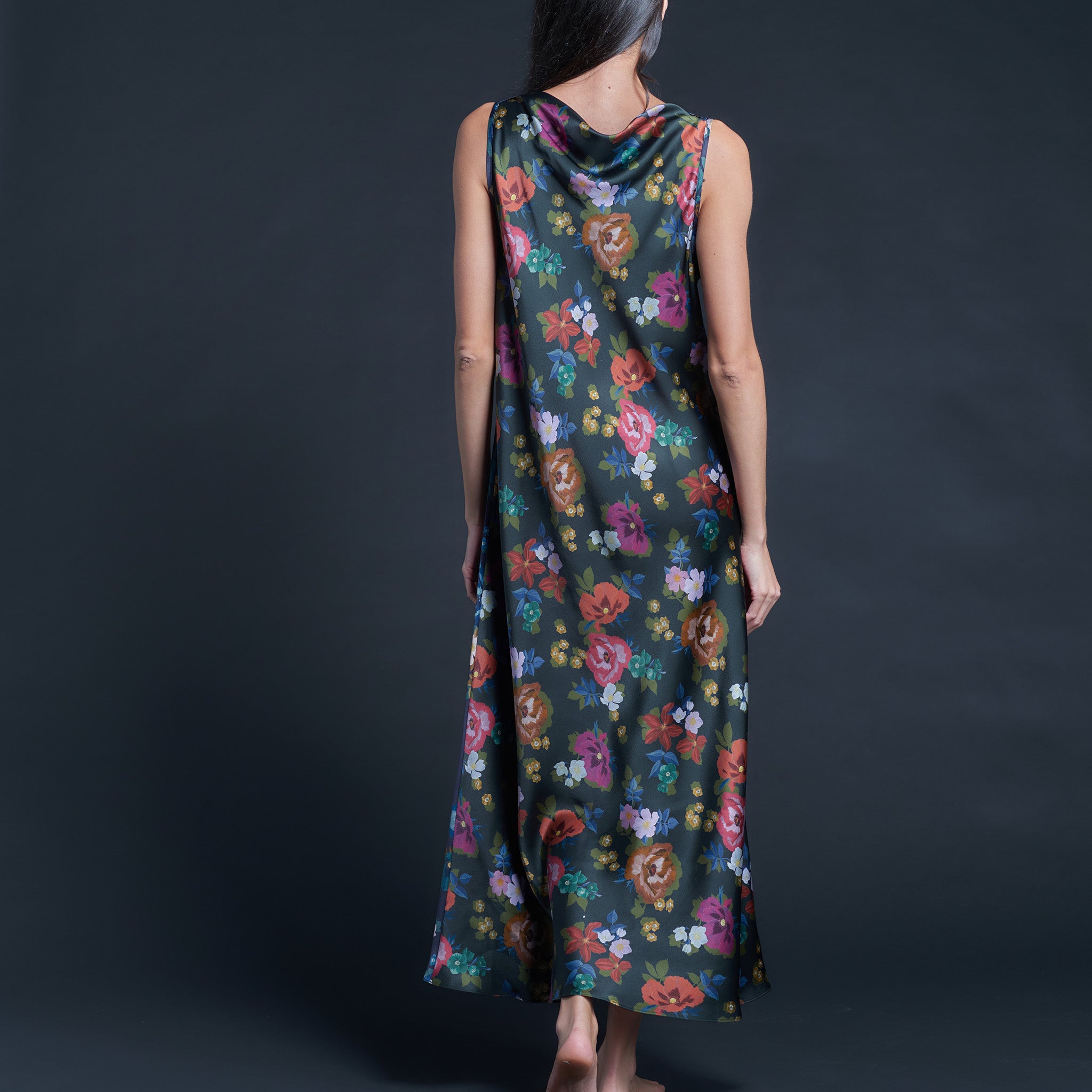 Mariana Sleeveless Valley of Nysa Liberty Silk Satin Boatneck Dress