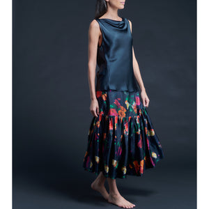 Mariana Sleeveless Solid Silk Charmeuse Shell - Sapphire/Black