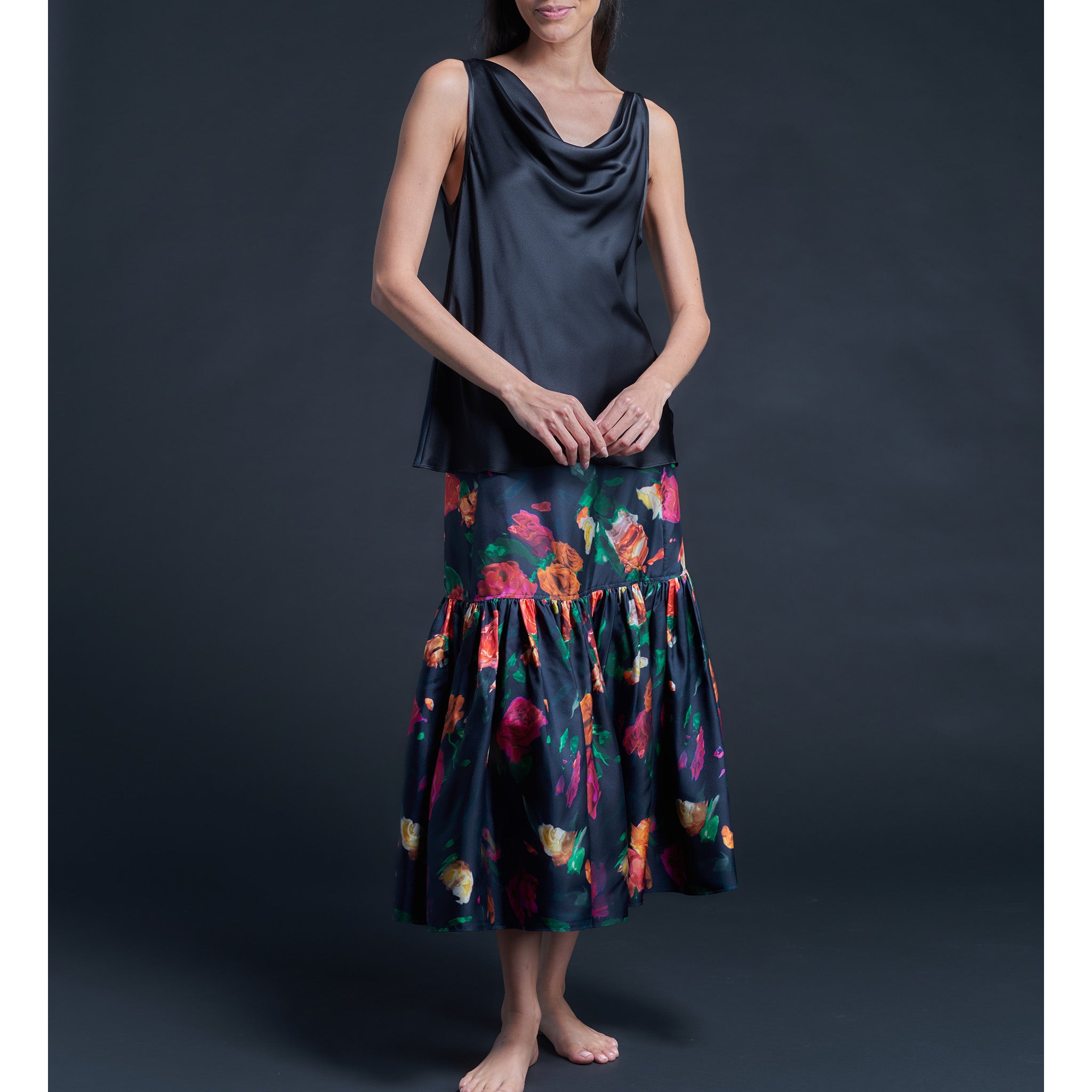 Mariana Sleeveless Solid Silk Charmeuse Shell - Sapphire/Black