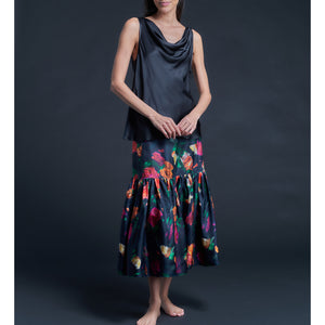 Mariana Sleeveless Solid Silk Charmeuse Shell - Sapphire/Black