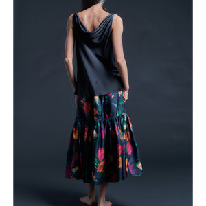 Mariana Sleeveless Solid Silk Charmeuse Shell - Sapphire/Black