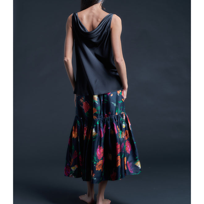 Mariana Sleeveless Solid Silk Charmeuse Shell - Sapphire/Black