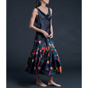 Mariana Sleeveless Solid Silk Charmeuse Shell - Sapphire/Black