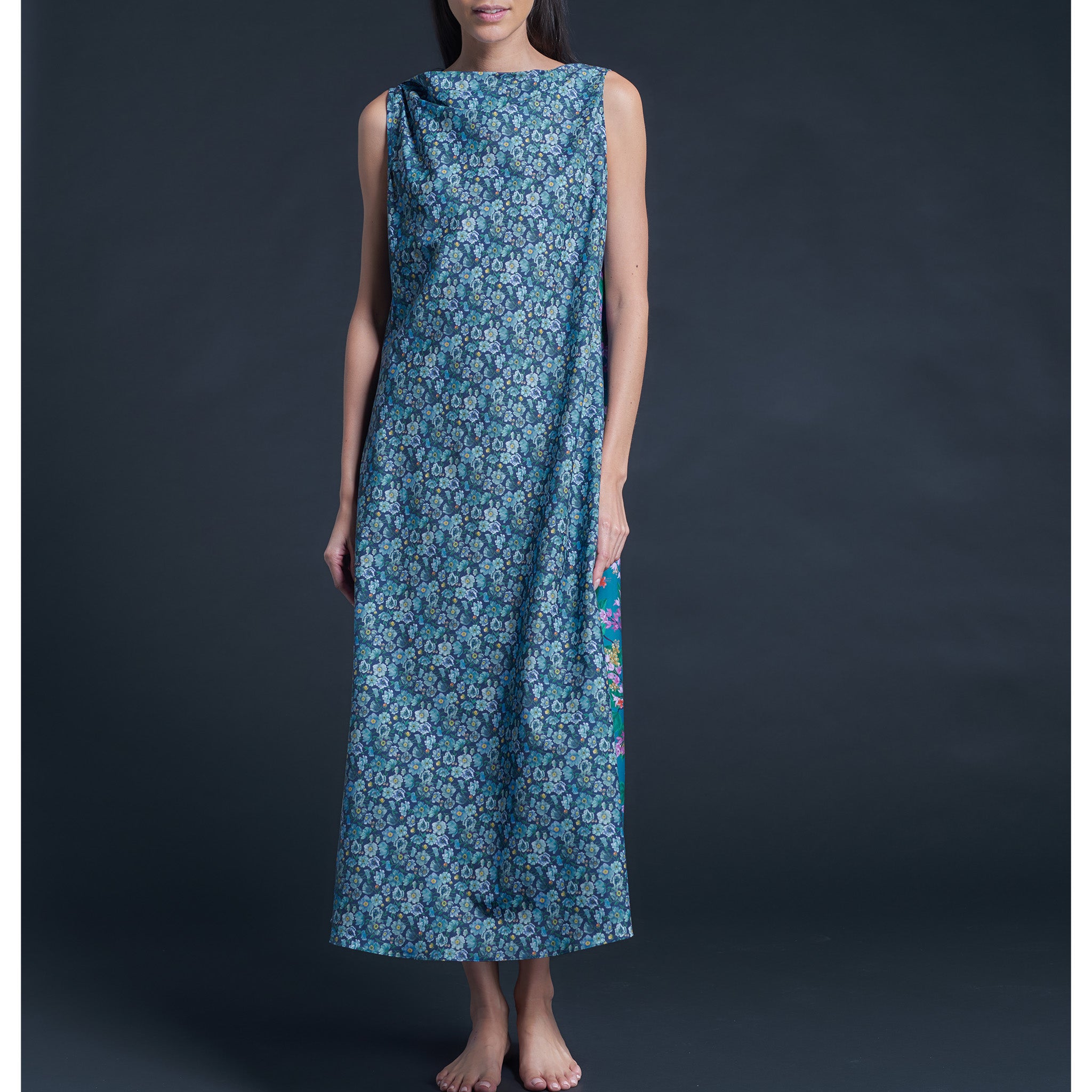 Mariana Sleeveless Liberty Cotton Tana Lawn Boatneck Dress - Turquoise Osterly
