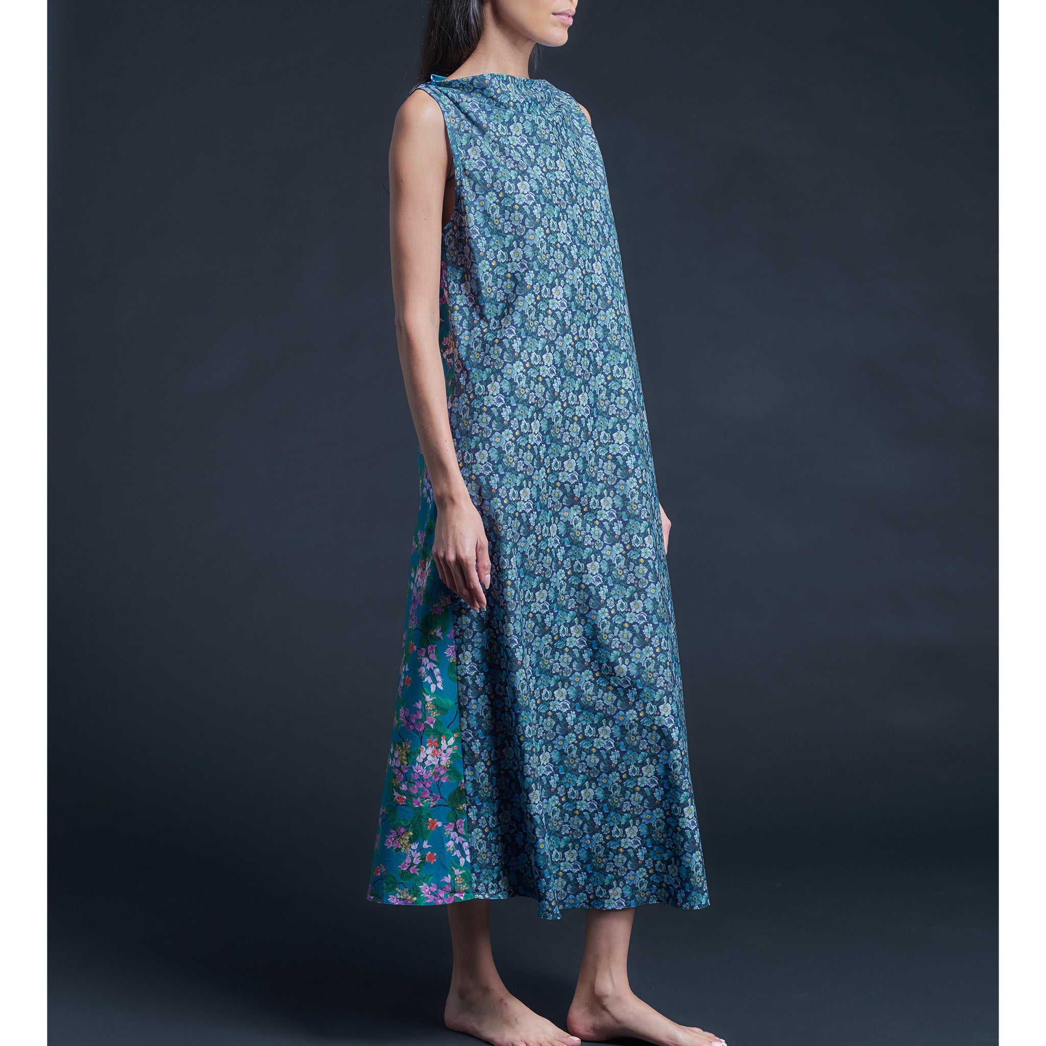 Mariana Sleeveless Liberty Cotton Tana Lawn Boatneck Dress - Turquoise Osterly