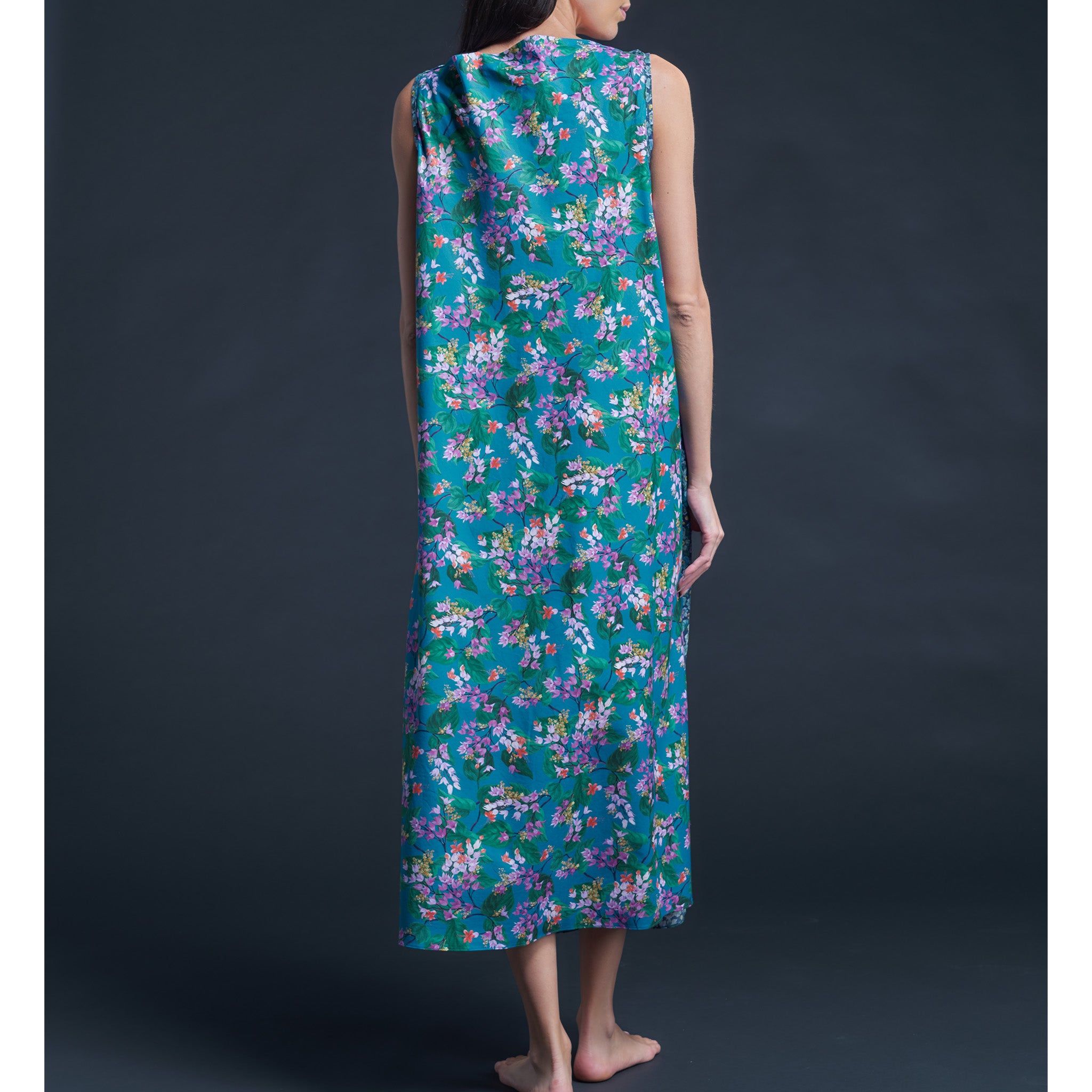 Mariana Sleeveless Liberty Cotton Tana Lawn Boatneck Dress - Turquoise Osterly