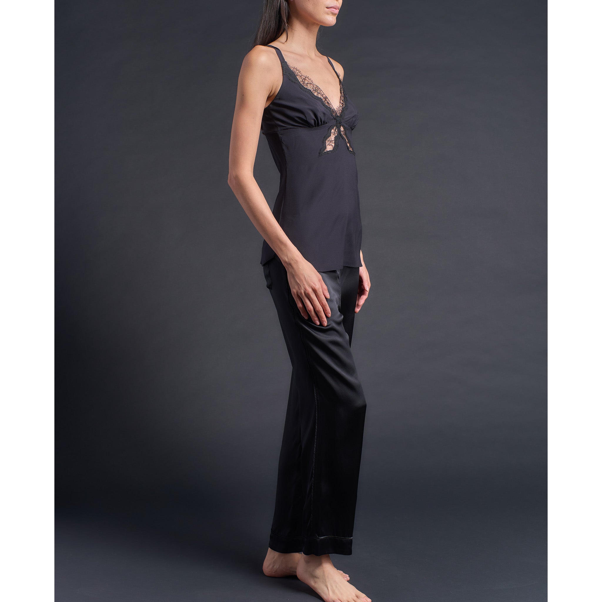 Minerva Camisole in Black Stretch Silk Charmeuse