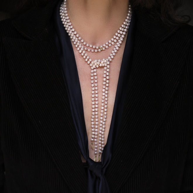The Freshwater Pearl & Lotus Leaf Double Strand Scarf Necklace
