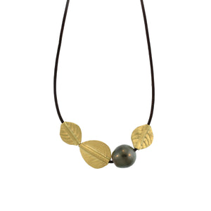 An Abstract Gold Leaf Bead + South Sea Tahitian Pearl Necklace