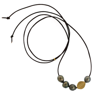 A South Sea Tahitian Pearl + Abstract Gold Leaf Bead Necklace