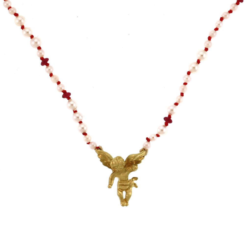 An Angel Necklace with Pearls and Rubies