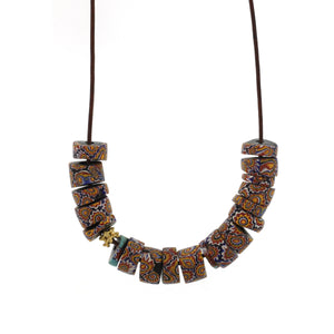 An Antique Blue + Yellow Millefiori Bead Necklace