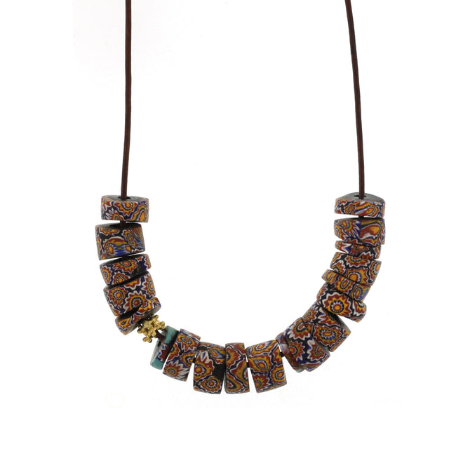 An Antique Blue + Yellow Millefiori Bead Necklace