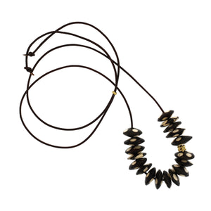 A Batik Dyed Black + White Polka Dot Bead Necklace