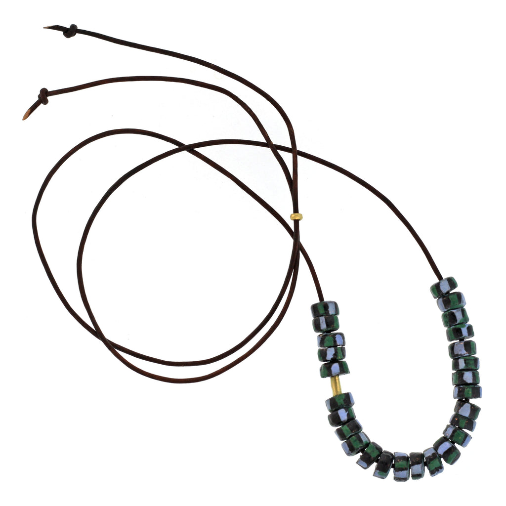 A Vintage Green + Blue Striped Bead Necklace