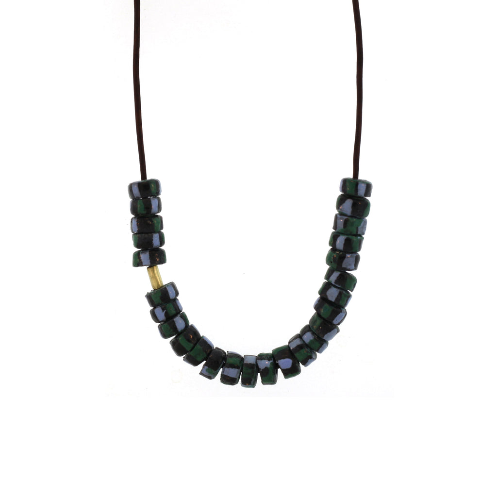 A Vintage Green + Blue Striped Bead Necklace
