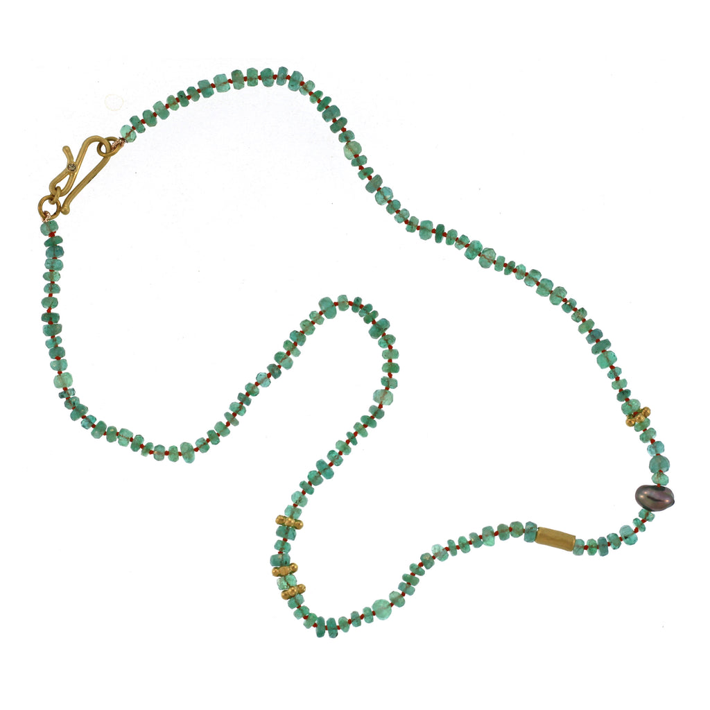An Emerald, Pearl, + Gold Bead Necklace