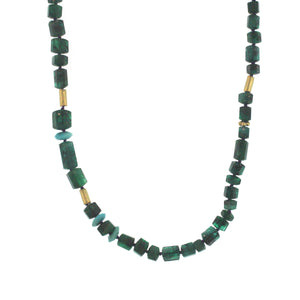 An Emerald + Turquoise and Gold Bead Necklace