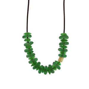 A Recycled and Vintage Glass Bead Necklace - Grass Green