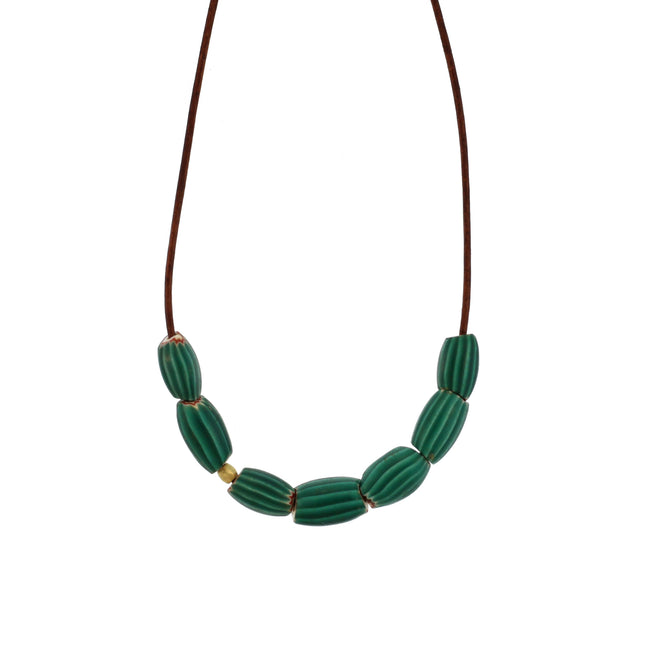 Green Striped Vintage Trade Bead Necklace