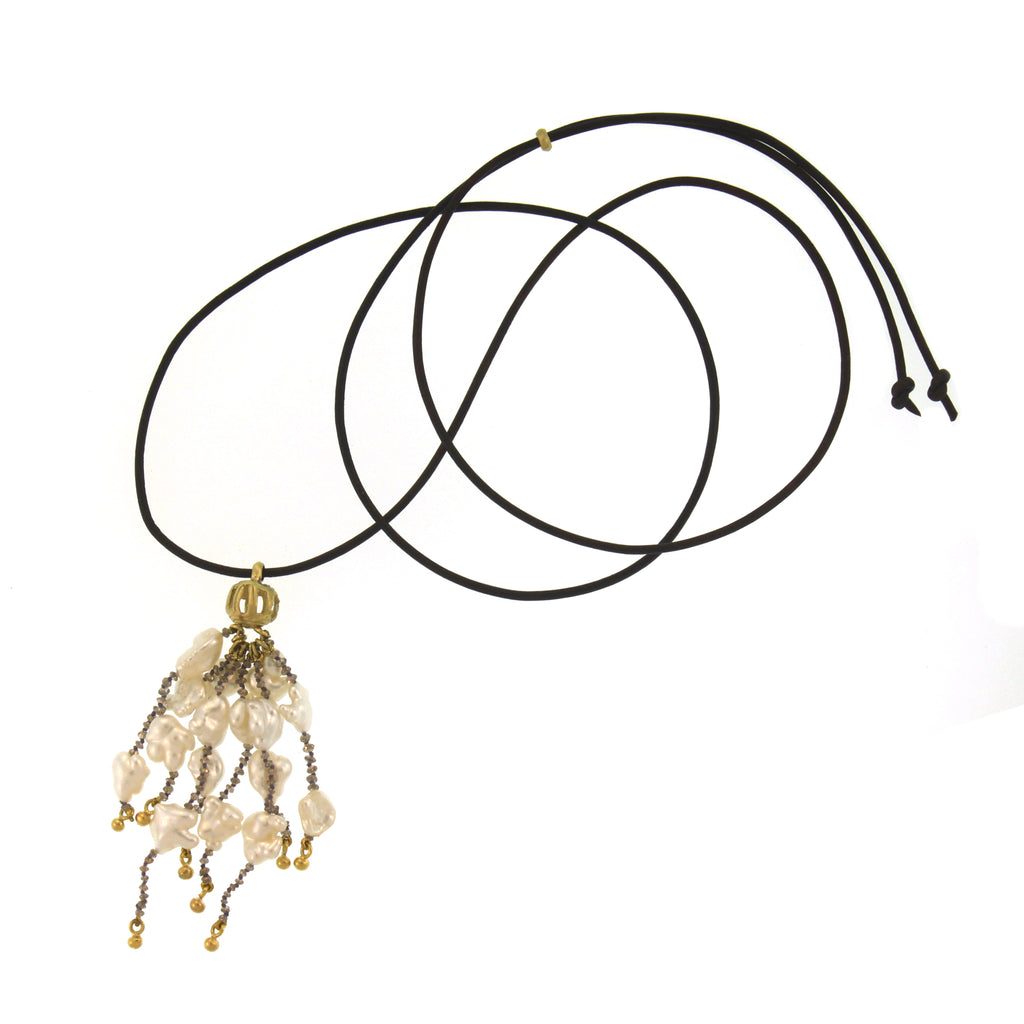 A Keshi Pearl + Diamond Bead Tassel Pendant