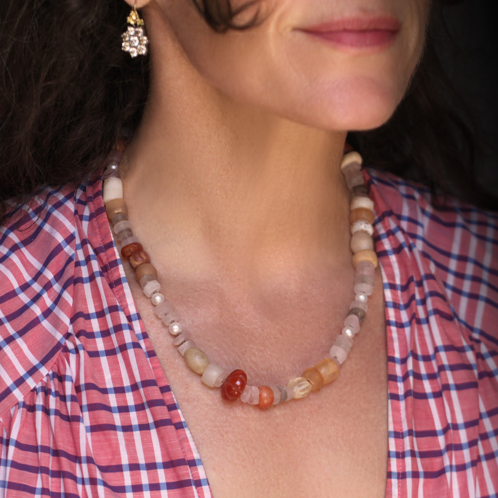 A Quartz, Carnelian, and Freshwater Pearl Necklace