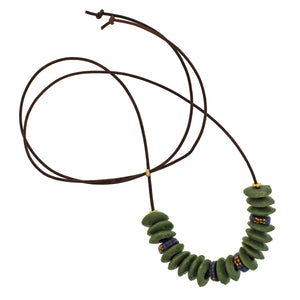 An Olive Green and Spotted Blue Trade Bead Necklace