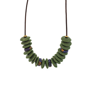 An Olive Green and Spotted Blue Trade Bead Necklace
