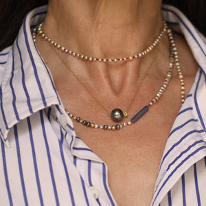A Tahitian Pearl + Mini Bali Bead Necklace on Chain