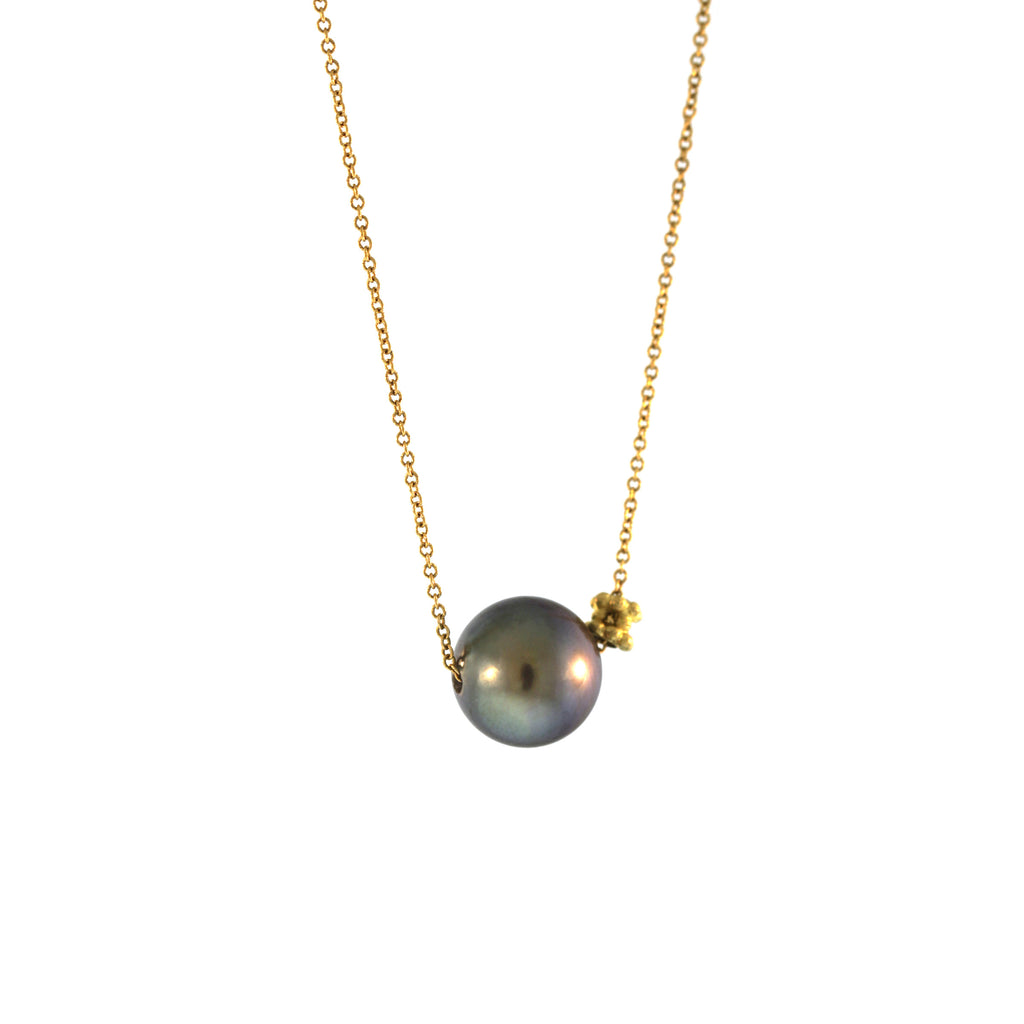 A Tahitian Pearl + Mini Bali Bead Necklace on Chain