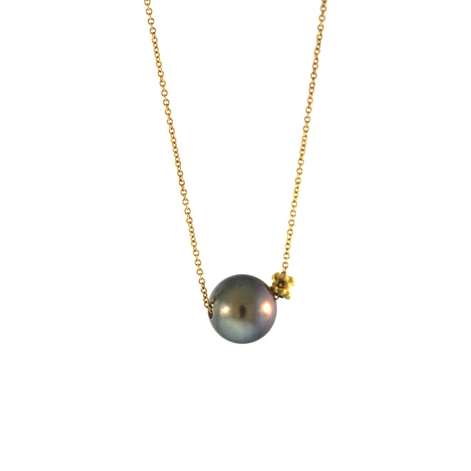 A Tahitian Pearl + Mini Bali Bead Necklace on Chain