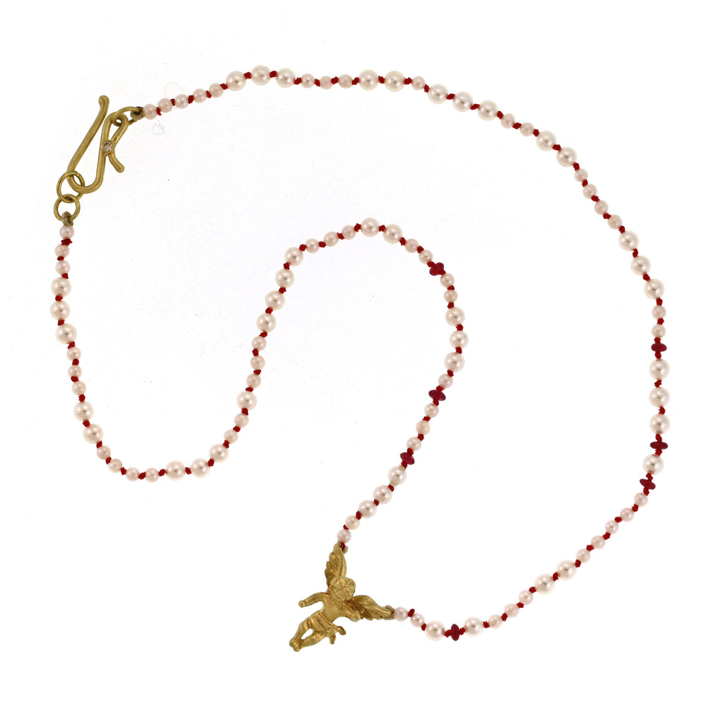 An Angel Necklace with Pearls and Rubies