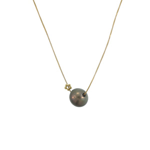 A Tahitian Pearl + Flower Bead Necklace on Chain