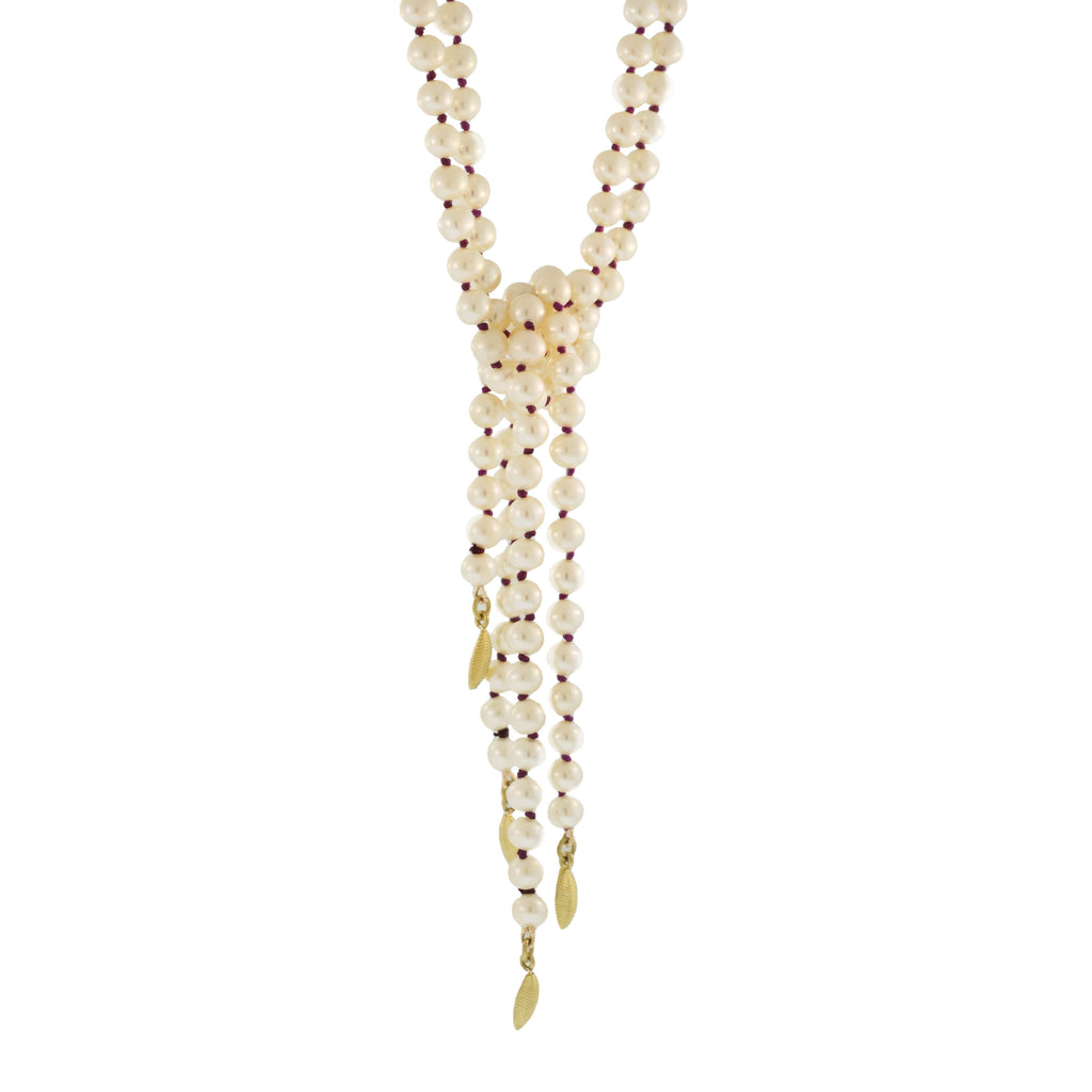 The Freshwater Pearl & Lotus Leaf Double Strand Scarf Necklace