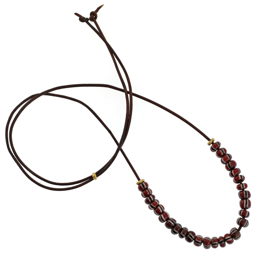A Red & Black Striped Glass Bead Necklace