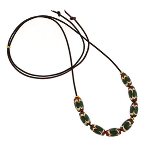 A Red, Green, + Cream Swirl Bead Necklace
