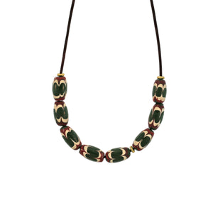 A Red, Green, + Cream Swirl Bead Necklace